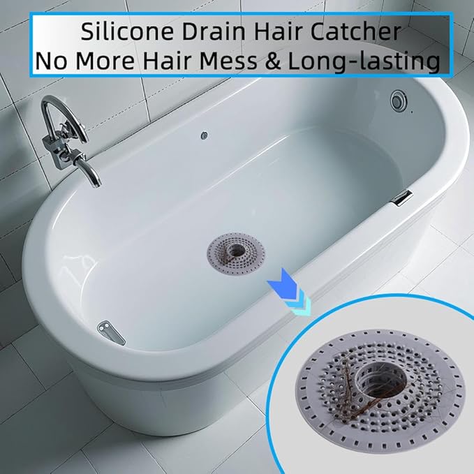 Grey Drain Hair Catcher Shower Drain Cover Hair Catcher Bathtub Drain Hair Catcher Silicone Tub Hair Catcher Drain Protector