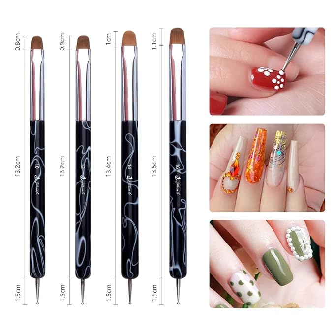 French Nail Brush, YIHUALE 2 Way French Gel Acrylic Nail Art Kolinsky Brush With Dotting Tool for Professional Manicure Cuticle Clean Up Nail Art Design- White And Black (12#, Black and White)