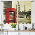 London Kitchen Curtains City Red Telephone Booth Big Ben Retro Romantic Building Short Tier Curtains for Bathroom Cafe Small Window Drapes Treatment 2 Panels (27.5x39 Inch)