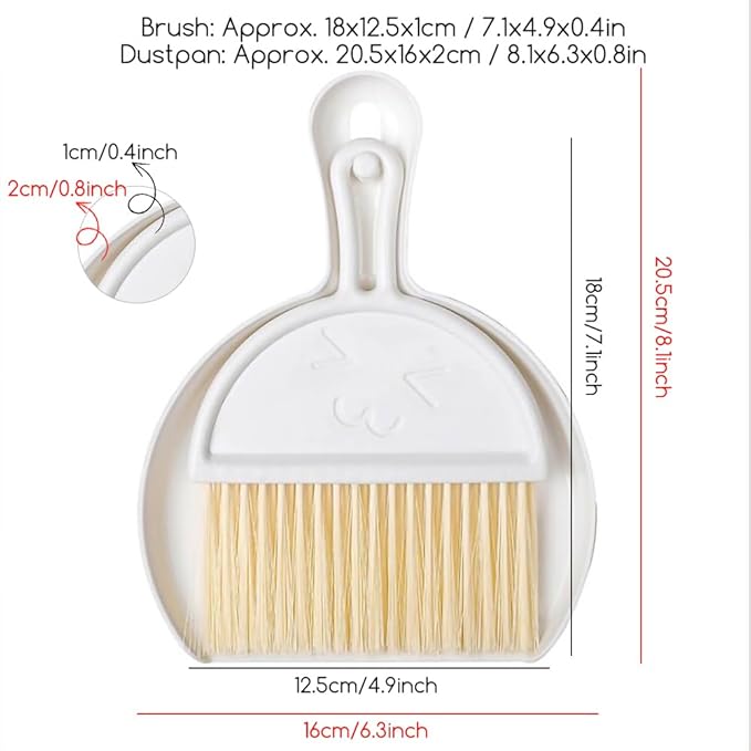 Mini Dust Pan with Broom Set,Small Broom and Dustpan Set Mini Hanging for Desk, Housekeeping, Office, Kitchen, Pet Nest, etc. (White)