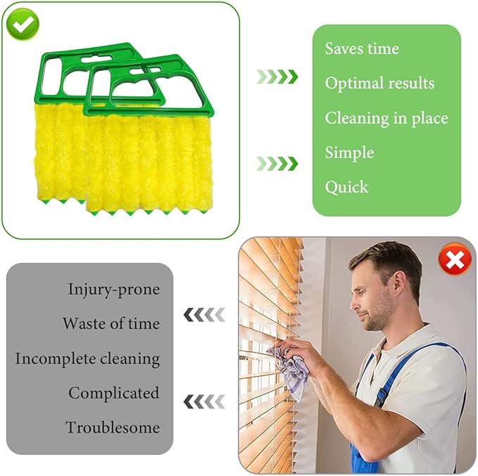 2 PCS Blind Cleaner Duster Tool, Window Venetian Hand-held 7 Finger Dusting Cleaner Brush, Blinds Cleaning Brush Tool for Window Shutters Air Conditioner, Car Accessories (Green)