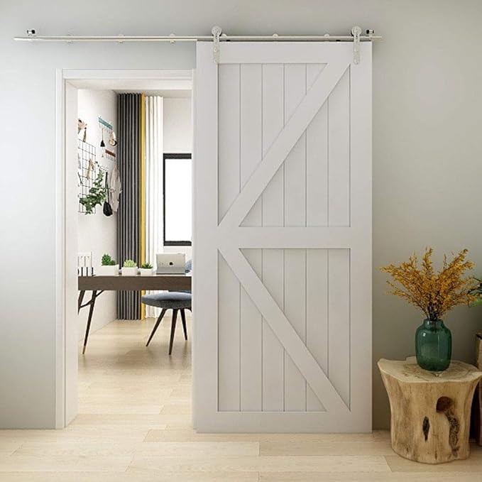 TSMST 4FT Sliding Barn Door Hardware Kit, Stainless Steel Heavy Duty Sturdy Barn Door Track for Single Wood Door, Slide Smoothly Quietly (I Style)