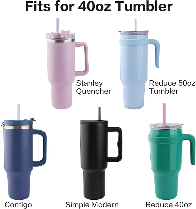 Joshey 12 Inch Tritan Replacement Straws for Stanley 40oz Tumbler - 6 Pack Reusable Long Straws with Cleaning Brush, Fits 30oz & 40oz Stanley Cup Accessories, BPA-Free (Black)