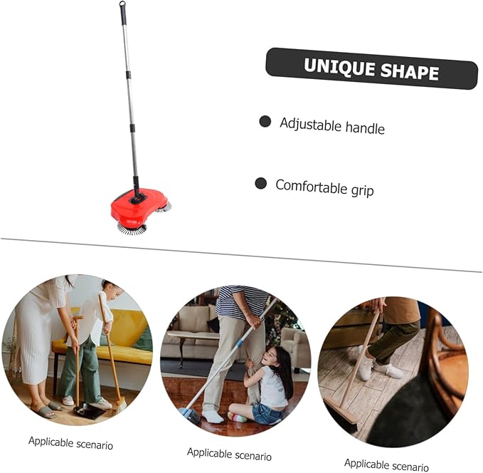 Multi-Function 3-in-1 Hand Push Sweeper Broom Dustpan Trash Bin Adjustable Handle 360 Rotating Floor Cleaning Mop for Hard Floors