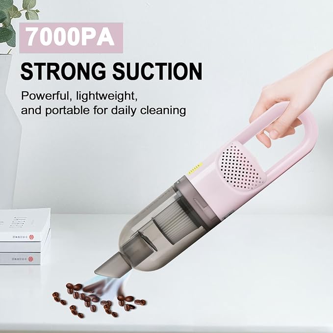 6-in-1 Lightweight Stick Vacuum Cleaner with 100W Powerful Motor, Mini Portable Household Handheld Vacuum Cleaner for Domestic Hard Floors, Carpets and Pet Hair(Pink Cordless with Plug)