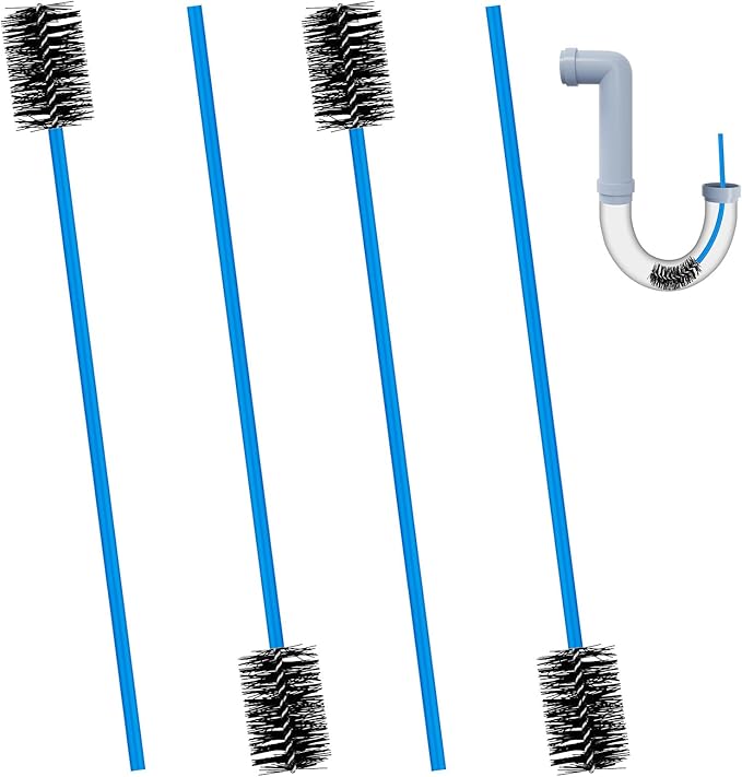 4pcs Condensate Trap Flexible Drain Brush, 16 Inch Nylon Condensate Pipe Drain Cleaning Brush Flexible Drain Tube Brush with Soft Brush Head for Dirt Clean Condensate Traps Clean