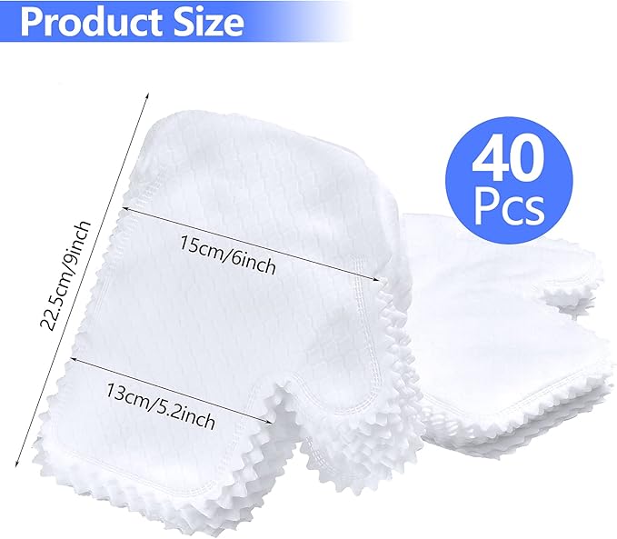 Patelai 40 Pieces White Microfiber Dusting Cloths Gloves, Dust Wipes, Feather Dusters, Grabs and Locks in Dust, Pet Hair Cleaning Possible Dual-Sided Disposable Dusting Gloves