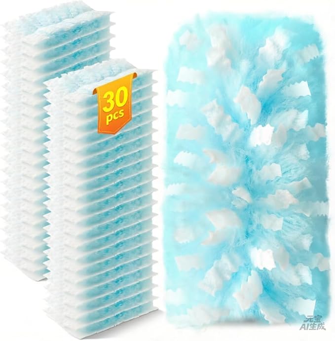 30 Count Duster Refills Compatible with Swiffer Duster, 180° Disposable Multi-Surface Microfiber Cleaning Dusters, Unscented