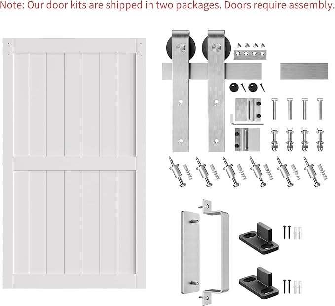SmartStandard 48 x 84 inch White Sliding MDF Barn Door with 8FT Brushed Nickel Sliding Door Hardware Kit & Handle, Pre-Drilled Ready to Assemble, Waterproof PVC Coating, H-Frame
