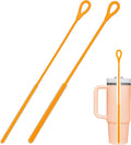 Silicone Straw Cleaner Brush, 2Pcs Straw Cleaner Brush Extra Long, Straw Cleaning Brush, Straw Brush Bristles Cleaner Brush for Cleaning Stanley, Metal Glass Straws, Drink Lid (Orange)