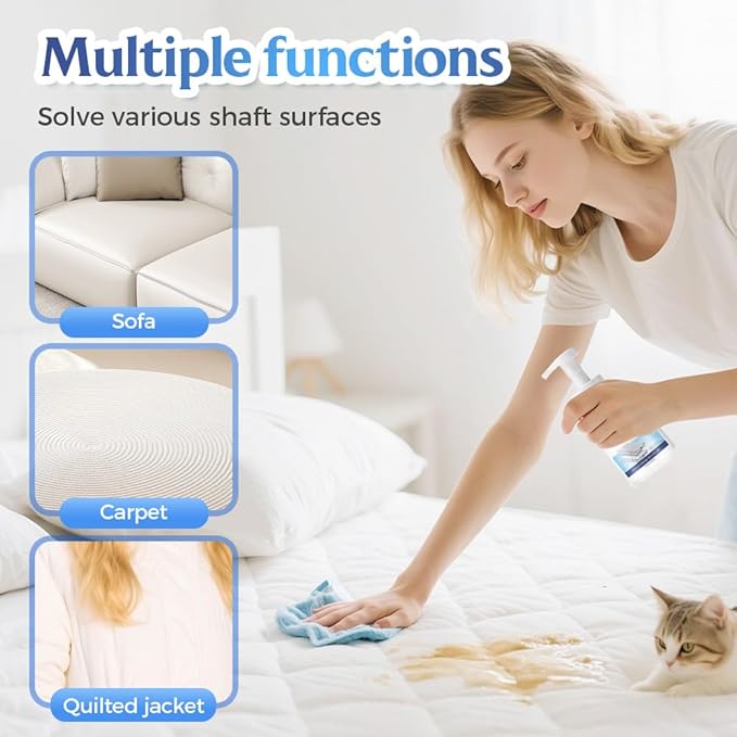 Mattress Cleaner and Stain Remover Spray, Powerful Mattress Stain Remover for Bed, Couch, Carpet & Upholstery, Gentle Yellow Stain Cleaner & Spot Treatment for Fabric (1)