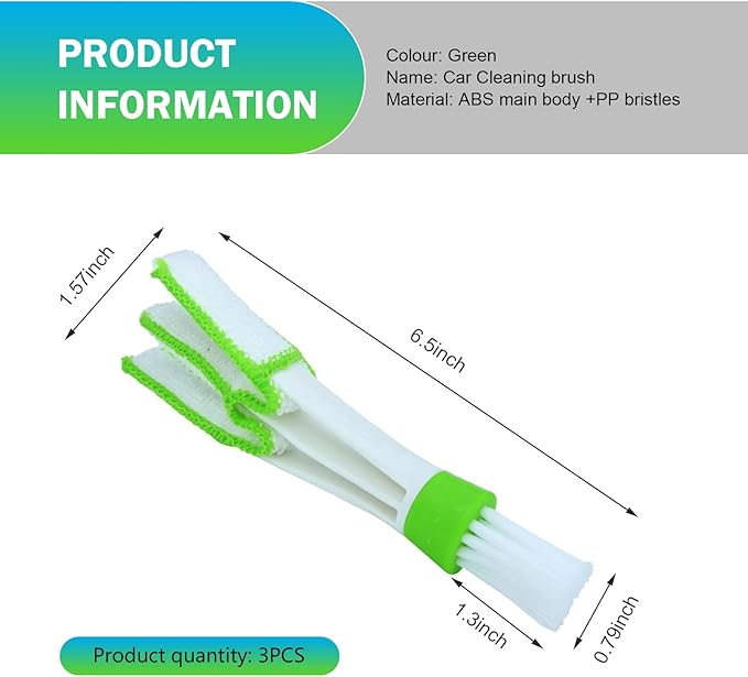 3 PCS Mini Dusters for Car Air Vent, Double Ended Mini Cleaning Brush, Window Blind Brush, Multifunctional Dust Collector Cleaning Cloth Tool, Universal for House, Car, Office (Green & White)