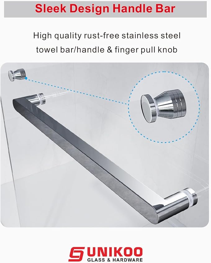 46"-48" W X 76" H Double Sliding Shower Door with Frame - Bright Chrome Hardware, 8mm Tempered Glass, Stainless Steel Hanger Rollers, Easy-Cleaning Coating, Through-Glass Towel Bar & Knob