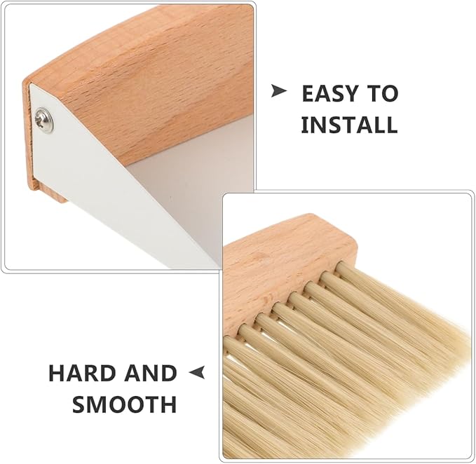 Housoutil Kids Window Cleaner Stainless Steel Cleaner Mini Dustpan and Brush Set Wood Small Metal Pan Natural Table Handy Brush for Sweeping Home Kitchen Car Office Storage Bin