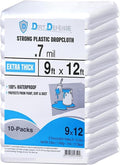 Dirt Defence Plastic Drop Cloth, 9x12 Ft 10 Pack Plastic Sheeting for Painting, Waterproof & Dust-Proof,Tear-Resistance Tarp for Painting, Floor, Furniture Cover Thick & Durable (10 PCS)