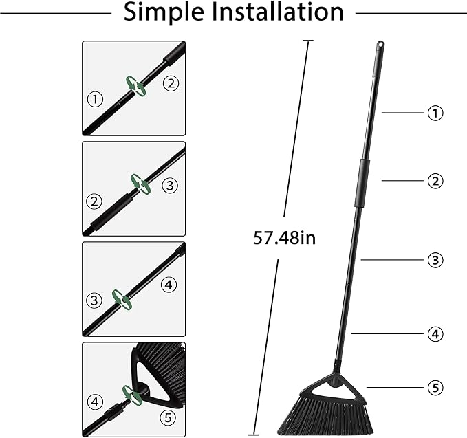 Eyliden Commercial Broom and Dustpan Set, with Long Handle, Comb Teeth Dust Pan Sweep Set for Outdoor Garages Courtyard Sidewalks Decks Indoor Home Kitchen Room Office