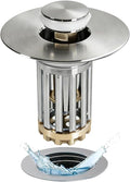 3 in 1 Pop Up Bathroom Sink Stopper, Bathroom Sink Drain Strainer, with Removable Basket Hair Catcher, Universal Sink Plug Cover for 1.06 in to 1.6 in Drain, Brushed Nickel