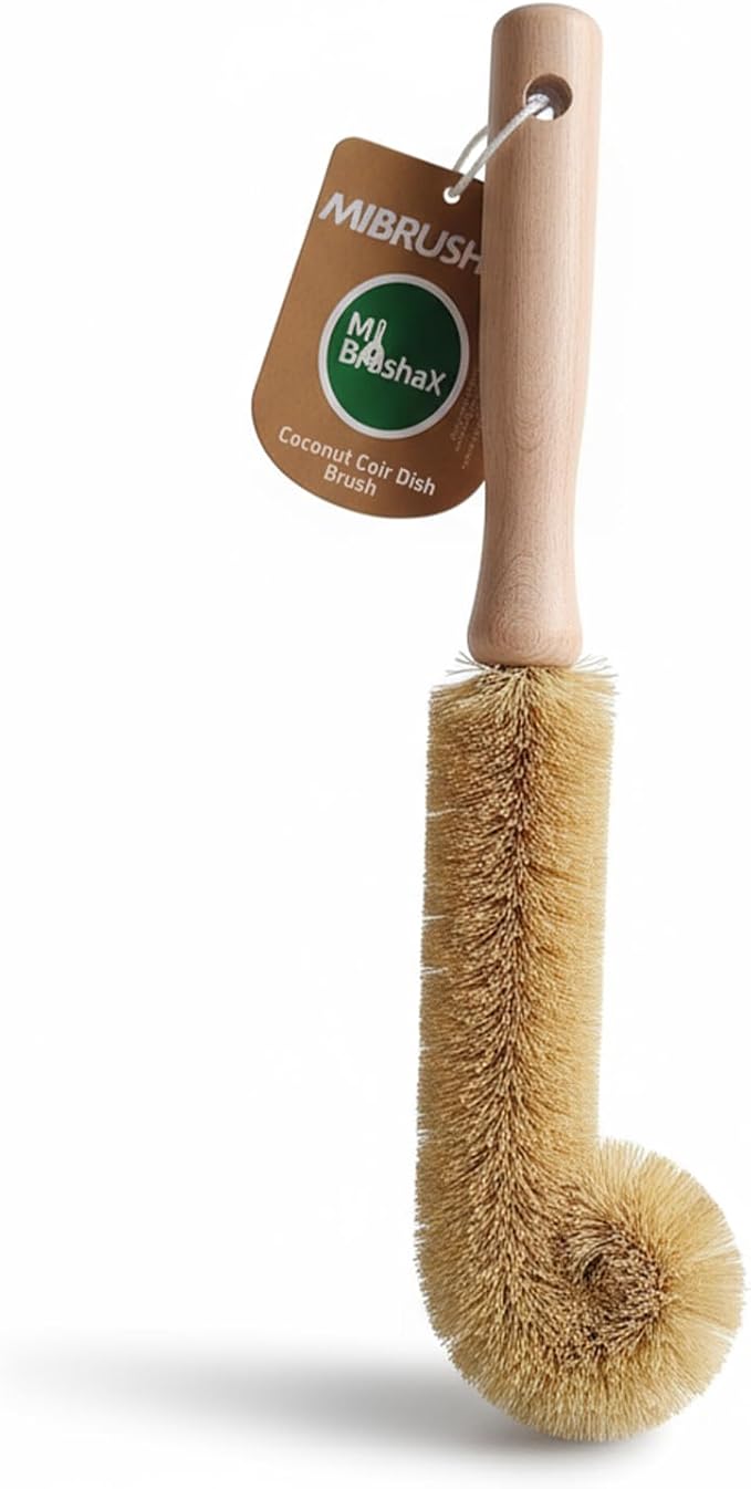 Bottle Brush Cleaner,Long Beech Wood Handle Non-Scratch,L-Shape for Cleaning Coffee Cups,Mason,Thermos,Glass Bottle,Beer Bottles,Wine Bottles,Baby Bottle-Natural Brown