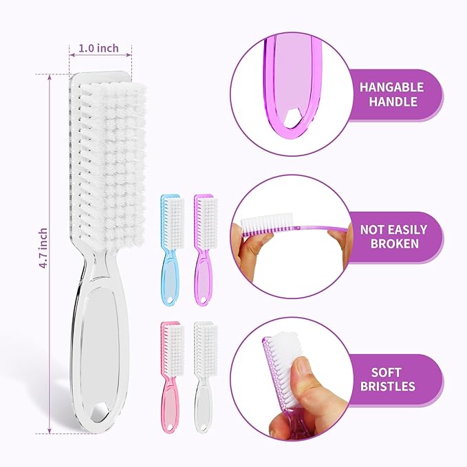 12 Pcs Handle Grip Cleaning Brushes, Hand Fingernail Nail Scrub Manicure Brush Pedicure Brush, Use for Toe and Nails Cleaning (Clear Handle)