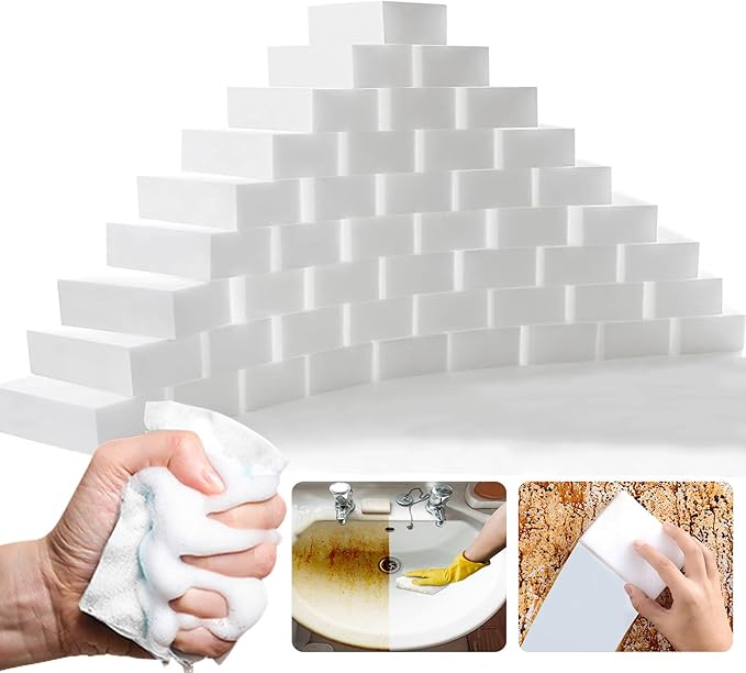 Magic Sponge Eraser, 50Pack Melamine Sponge Foam Bulk Sheets Cleaning Pads, Multi-Functional Household Cleaning Sponges for Dish, Kitchen, Stove, Bathtub, Sink, Furniture