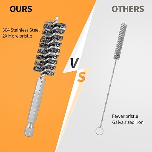 Bore Brush for Drill – 6pcs Stainless Steel Wire Tube Brush in Different Sizes, Twisted Wire Cleaning Brush with 1/4" Hex Shank, bore Brush Copper Pipe Cleaner for Power Drill & Tube Cleaning