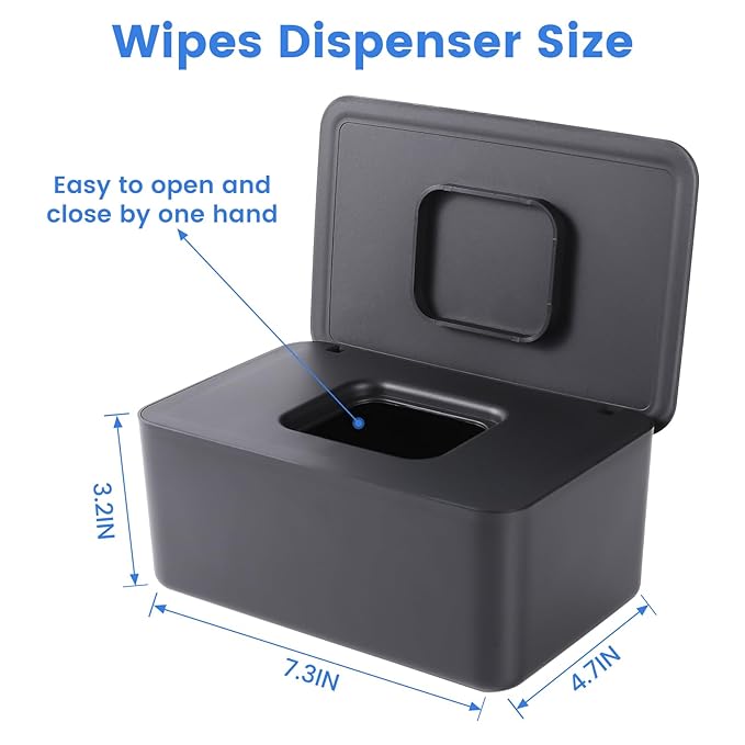 Baby Wipes Dispenser, Wipes Dispenser Baby Wipes Case, Baby Wipe Holder for Fresh Wipes, Non-Slip Wipes Case, Wipe Container with Sealing Design Lid (Black)