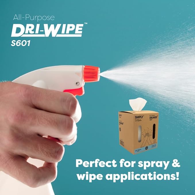 Dri-Wipe S601 by SMPLY Brands – All-Purpose Disposable Cleaning Wipes, 252 Wipes, Strong Alternative to Shop Towels & Paper Towels, 10" x 15" Center-Pull Sheets