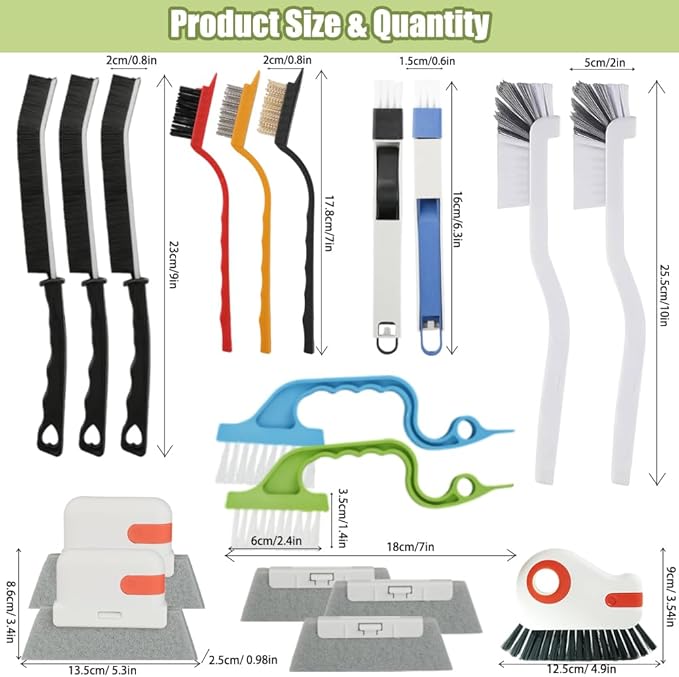 CEYAZYE 18Pcs Crevice Cleaning Brush Set, Window Track Cleaner Tools, Multifunctional Groove Gap Cleaning Scrub Brushes Kit for Sliding Door, Sill, Tile Lines, Shutter, Car Vents, Bottle, Keyboards
