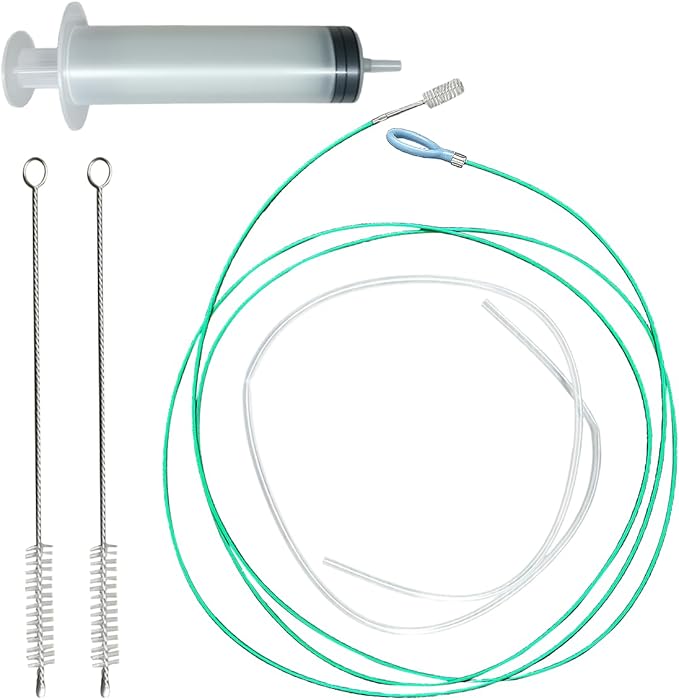 Auto Sunroof Drain Cleaning Tool, 118 Inch Long Flexible Pipe Cleaner with Tube Cleaning Brush, Syringe Hose, Soft Drain Brush Long Pipe Dredging Tool for Windshield Sewers Drains Hole (Green)