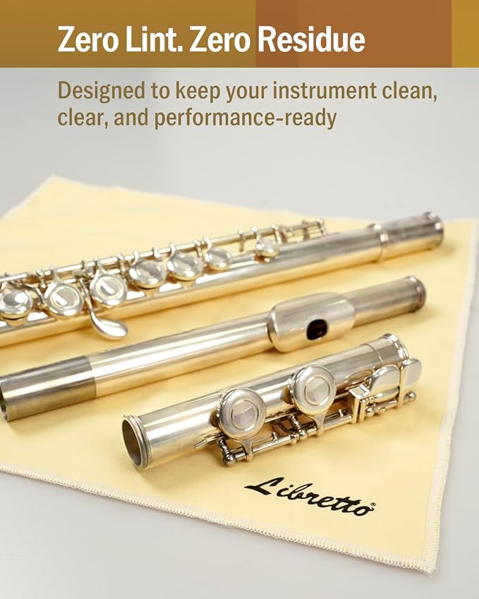 Libretto Silver Polishing Cloth for Flute, 30×30 cm, Ultra-Soft Microfiber, Anti-Tarnish Cleaning Cloth for Silver-Plated Instruments