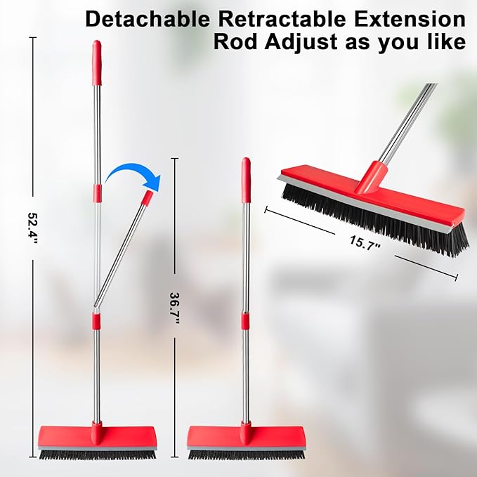 16.5 Inches Push Broom- Heavy Duty Outdoor Broom with 51" Long Handle for Patio, Bathroom, Garage, Tile, Deck, Pet Hair, Concrete Floors Cleaning