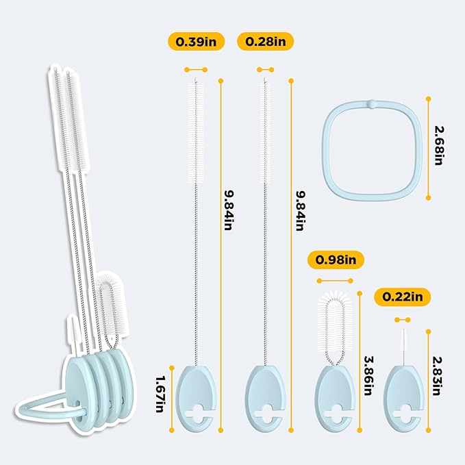 Straw Brush Set, 4 Piece Cleaner Kit with Standable Key Ring for Reusable Straws, Tumblers & Water Bottles – Designed for Kids & Adults, Blue