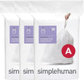 simplehuman Code A 90 Count, Dispenser Pack Custom Fit Liners, Drawstring Trash Bags, 4.5 Liter / 1.2 Gallon, White