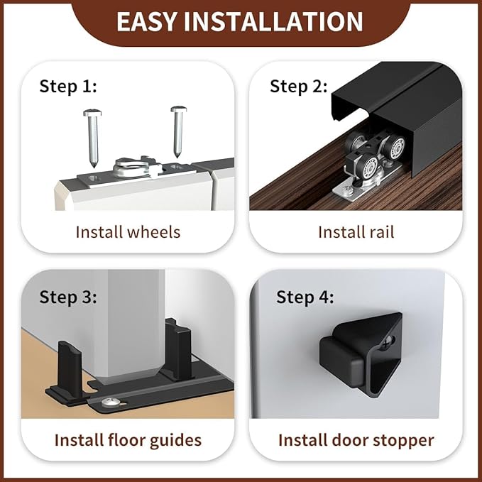 Heavy Duty Bypass Sliding Closet Door Track Hardware 84", 7 FT Aluminium Pocket Door Track Rail Set, Smoothly and Quietly, for 2 Door System,Black