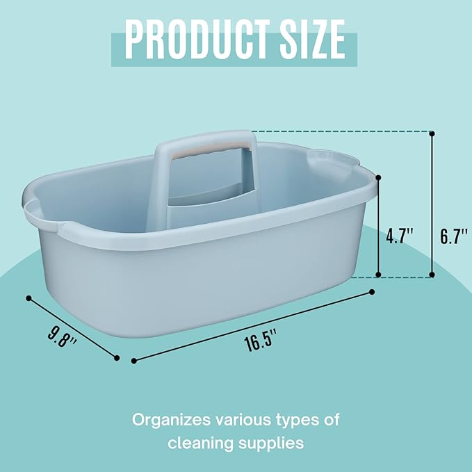Cleaning Supplies Caddy, 2 Pack Cleaning Supply Organizer with Handle, Plastic Bucket for Cleaning Products, Tool Storage Caddy, Blue