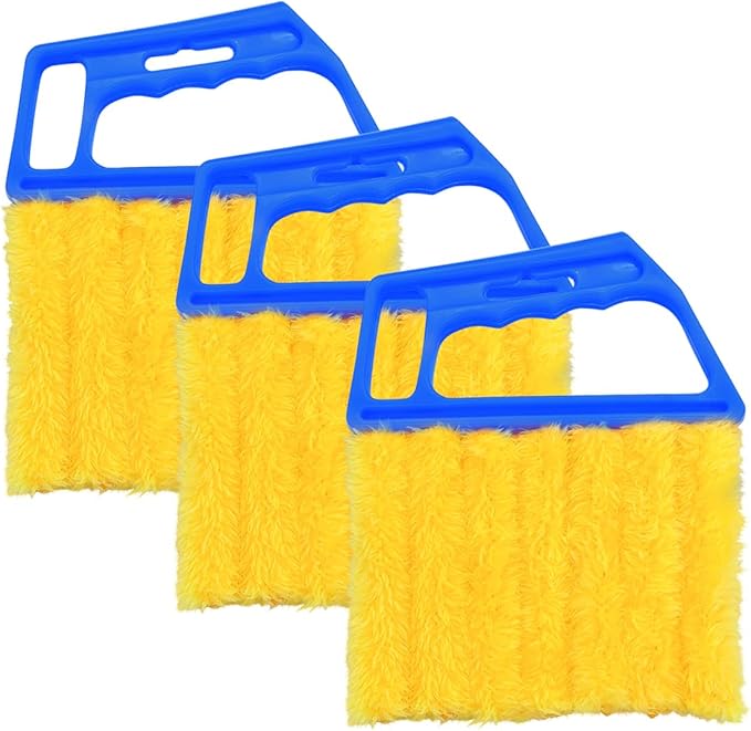 3PCS Blind Cleaner Duster Tool, 7 Fingers Microfiber Handheld Shutter Cleaning Brush for Car Air Conditioner, Detachable Auto Air Vent Dusting Cleaner, Universal for Most Vehicles (Blue)