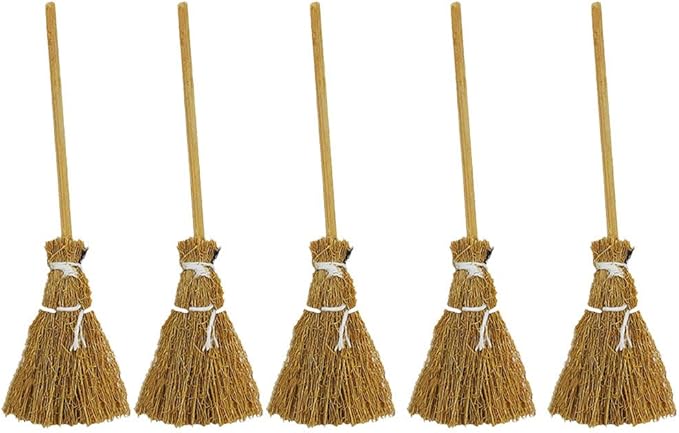 Toyvian Witch Broom Witch Broom 5Pcs Artificial Mini Miniature Props Mini Straw Fairy Hopuse Micro Landscape Decoration Stick Kids Cinnamon