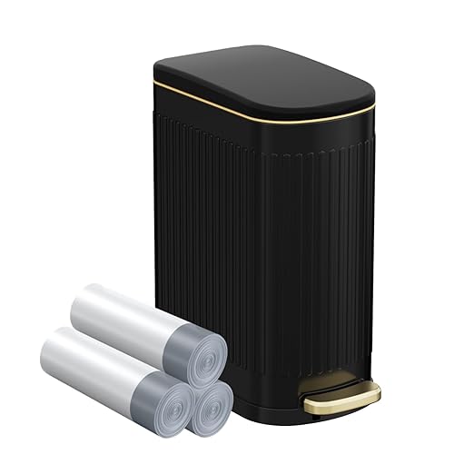 2.6 Gallon Slim Bathroom Trash Can with Soft Close Lid, 10L Stainless Steel Garbage Can with Removable Liner Bucket, for Narrow Spaces, Bathroom, Bedroom (Matt Black)