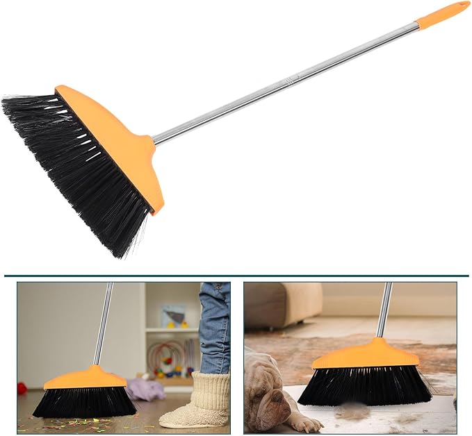 Soft Bristle Sweeping Broom with Metal Handle Household Floor Sweeping Broom for Indoor and Outdoor Use Suitable for Kitchen and Garage Cleaning
