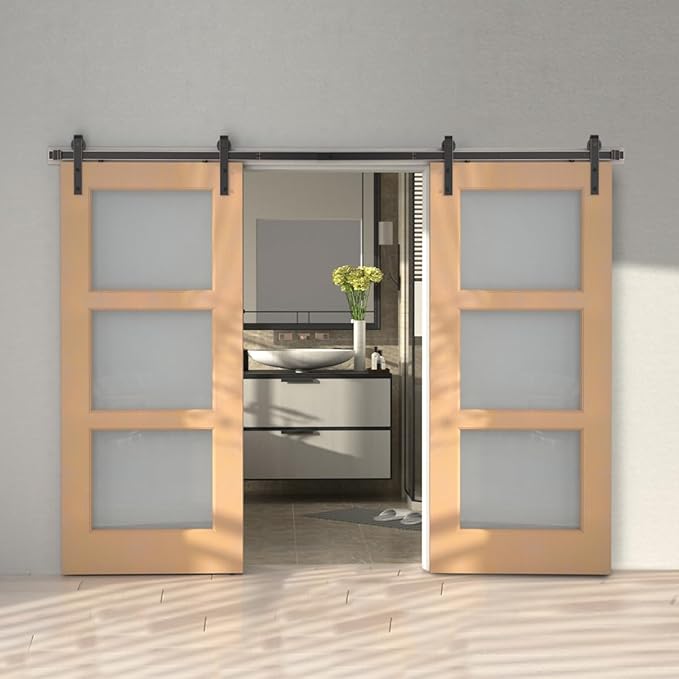 ORB Oil Rubbed Bronze Sliding Barn Door Hardware Kit with 13FT Track/Rail Double Door Brushed Antique Bronze