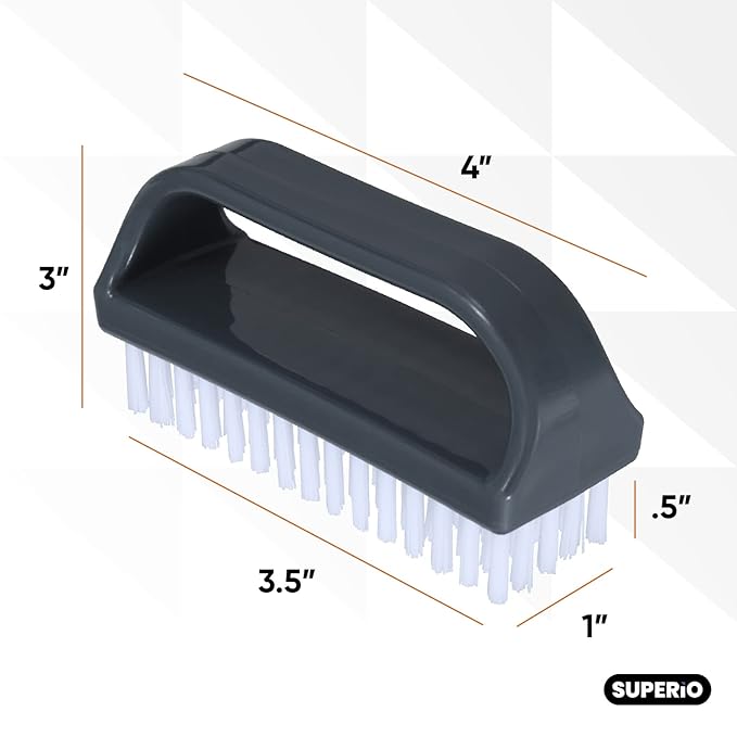 Superio Stiff Nail Brush for Cleaning Fingernails Small Scrub Brush with Handle, Cleaning Brushes for Hands, Toes, and Nails (Black, 18 Pack)