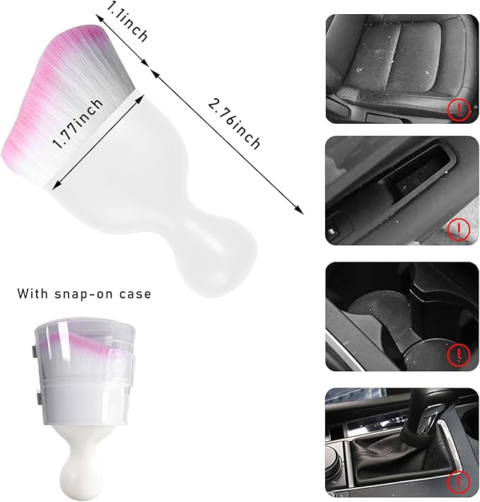 Car Interior Dust Brush, Soft Scratch Free Auto Detailing Brushes, Universal Vehicle Interior Cleaning Tool for Automotive Dashboard, Air Vents, Leather(White & White & Pink)