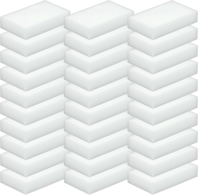 30Pcs High-Density Magic Cleaning Eraser Sponges – Multi-Surface Melamine Foam Pads for Kitchen, Bathroom, Furniture, Floor & Wall, Long-Lasting Household Scrubber (30 Pcs-Flat)