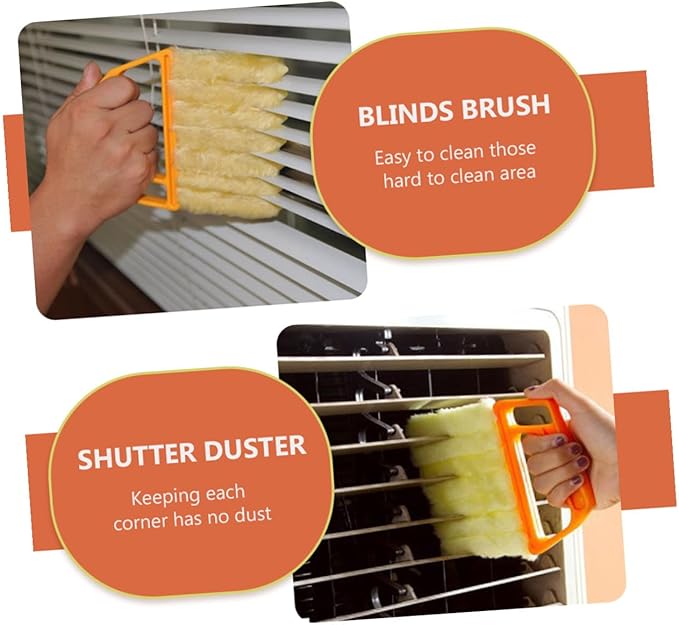 TOYANDONA 2pcs Blinds Cleaning Brush Set, 7-Finger and 3-Finger Window Shutter Brushes, Orange and Green, Multi-Surface Window and Air Conditioner Vent Cleaner for Home Use