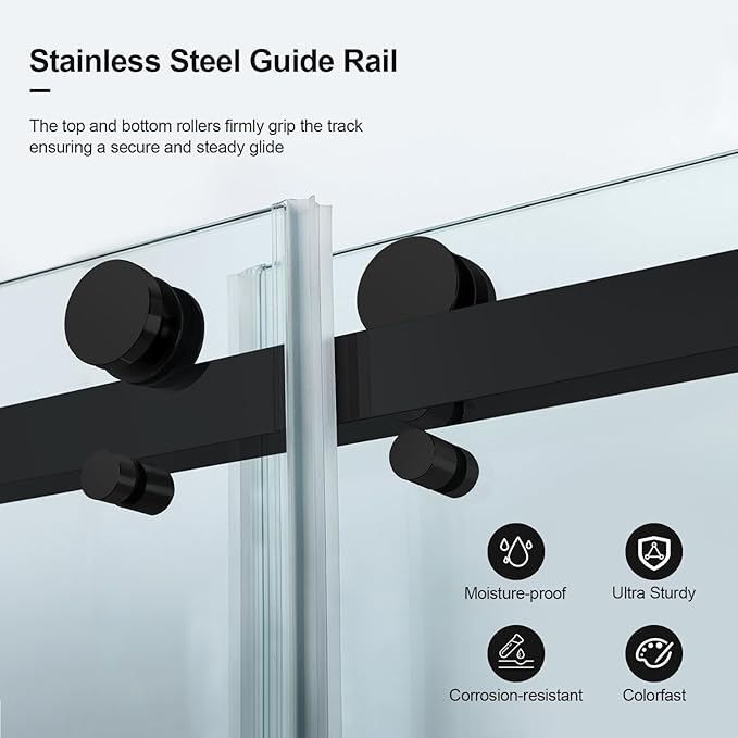 Double Sliding Shower Door, 60" W x 74" H Framed Glass Shower Door with 5/16"(8mm) Clear Tempered Explosion-Proof Film Glass, 18 inch Stainless Steel Handle, Matte Black