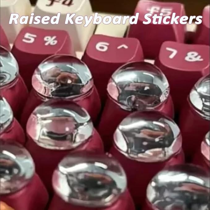 128PCS Raised Keyboard Stickers for Long Nails, Clear Silicone Keycap Bubbles with Cleaning Brush, Reusable Nail-Safe Typing Keyboard Covers for Laptop, PC, Gaming Keyboards (64 Stickers)