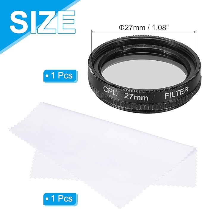MECCANIXITY 27mm Circular Polarizer Filter, Double Sided Multi-Layer Coatings Polarizing Filter with Cleaning Cloth for Camera Lens