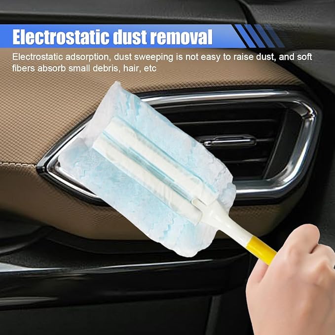 YoRise Duster Refills, Microfiber Cleaning Tools with 1 Handle, Heavy Duty Electrostatic Duster Replacement Head, Disposable Cleaning Supplies for Car, Kitchen, Bedroom, Furniture, Blinds(50PCS)