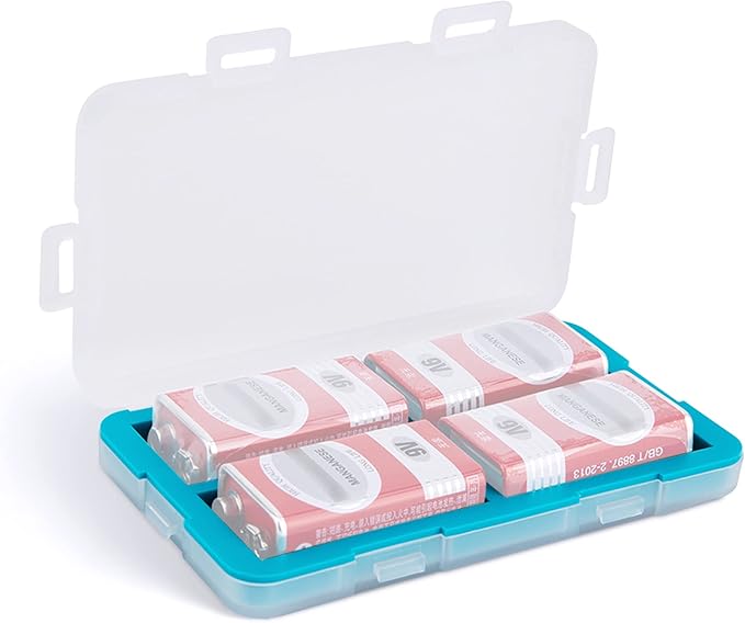 JJC Silicone 9V Battery Case Holder Organizer, PP Battery Storage Box for 4pcs 9V Batteries, Water-Resistant with 4 Snap Latch for Secure Protection