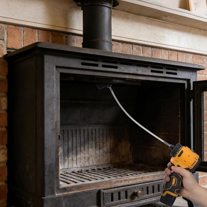 24Feet Chimney Sweep Kit, Chimney Cleaning Kit with Two 4'' Brush Head, Flexible Extendable Rods for Flue/Fireplace/Hood/Sewage Pipe Cleaning